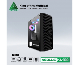 Case VSP KA-300 Black (390x200x450mm, Hông kính Cường Lực, Fan đuôi 1x120mm ko kèm, Fan trước 3x120mm ko kèm, Fan trên 2x120mm ko kèm, 1xUSB3.0, 2xUSB2.0, 2xHDD, 1xSSD, Tản nước 120mm ko kèm, Nguồn dưới dây dài)