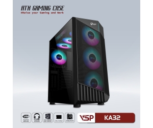 Case VSP KA32 Black (362x185x410mm, Mặt trước lưới, Hông kính cường lực, 1xUSB3.0, Fan đuôi 12cm, Ko kèm fan)