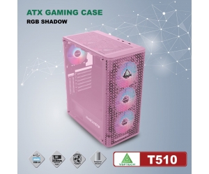 Case VSPTECH T510 Pink (340x210x440mm, Mặt trước lưới, Hông kính cường lực, 1xUSB3.0, Ko kèm Fan đuôi 12cm, Nguồn dưới dây dài)