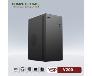 Case VSP V200 Black (260x165x353mm, Fan đuôi 1x80mm ko kèm, 2xUSB2.0, 2xHDD, 2xSSD, Nguồn trên dây ngắn)