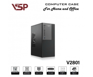 Case VSP V2801 Black (270x160x350mm, Fan đuôi 1x90mm ko kèm, Fan hông 1x90mm ko kèm, 1 x USB 2.0, 1 x USB 3.0+ Audio, 1xHDD, 2xSSD)