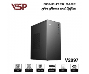 Case VSP V2803 Black (270x160x350mm, Fan đuôi 1x90mm ko kèm, Fan hông 1x90mm ko kèm, 1 x USB 2.0, 1 x USB 3.0+ Audio, 1xHDD, 2xSSD)