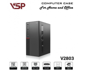 Case VSP V2803 Black (270x160x350mm, Fan đuôi 1x90mm ko kèm, Fan hông 1x90mm ko kèm, 1 x USB 2.0, 1 x USB 3.0+ Audio, 1xHDD, 2xSSD)