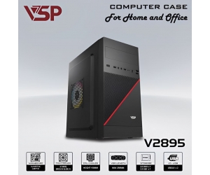 Case VSP V2895 Black (275x170x350mm, Fan đuôi 1x90mm ko kèm, Fan hông 1x12mm ko kèm, 2 x USB 2.0 + Audio, 1xHDD, 1xSSD, Nguồn trên dây ngắn) (ĐTBB)