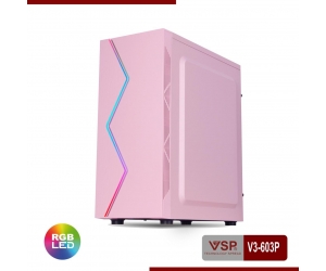 Case VSP V3-603P Pink (370x196x423mm, Dãy LED RGB, Hông trong suốt, Fan đuôi 8cm)	