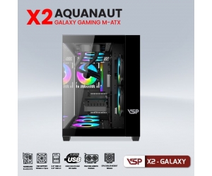 Case VSP X2 Galaxy Black (345x270x375mm, Hông kính cường lực, Fan đuôi 1x120mm ko kèm, Fan trước 2x120mm ko kèm, Fan trên 2x120mm ko kèm, Fan dưới 2x120mm ko kèm, 1xUSB3.0, 2xUSB2.0, 1xHDD, 1xSSD, Tản nước 120/240mm ko kèm, Nguồn dưới dây dài)(Liên hệ nhân viên kinh doanh để được giá tốt hơn) 