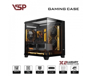 Case VSP X2 LUXURY Black (341x270x379mm, Kính cường lực 3 mặt, Fan đuôi 1x120mm ko kèm, Fan dưới 2x120mm ko kèm, Fan hông 2x120mm ko kèm, 1xUSB3.0, 2xUSB2.0, 2xHDD, 1xSSD, Tản nước 120/240mm ko kèm) 