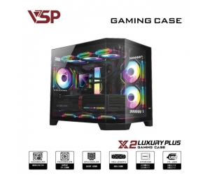 Case VSP X2 LUXURY Plus Black (425x280x350mm, Hông Kính cường lực, Fan đuôi 1x120mm ko kèm, Fan dưới 3x120mm ko kèm, Fan hông 2x120mm ko kèm, 1xUSB3.0, 2xUSB2.0, 2xHDD, 1xSSD, Tản nước 360/240/120mm ko kèm) 