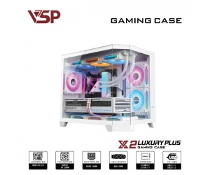 Case VSP X2 LUXURY Plus White (425x280x350mm, Hông Kính cường lực, Fan đuôi 1x120mm ko kèm, Fan dưới 3x120mm ko kèm, Fan hông 2x120mm ko kèm, 1xUSB3.0, 2xUSB2.0, 2xHDD, 1xSSD, Tản nước 360/240/120mm ko kèm) 