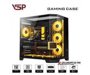 Case VSP X2 LUXURY Ultra Black (425x280x375mm, Kính cường lực 3 mặt, Fan đuôi 1x120mm ko kèm, Fan dưới 3x120mm ko kèm, Fan hông 3x120mm ko kèm, 1xUSB3.0, 2xUSB2.0, 2xHDD, 1xSSD, Tản nước 360/240/120mm ko kèm)  