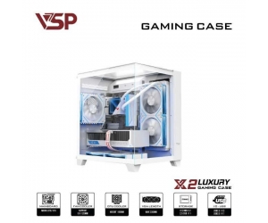 Case VSP X2 LUXURY White (341x270x379mm, Kính cường lực 3 mặt, Fan đuôi 1x120mm ko kèm, Fan dưới 2x120mm ko kèm, Fan hông 2x120mm ko kèm, 1xUSB3.0, 2xUSB2.0, 2xHDD, 1xSSD, Tản nước 120/240mm ko kèm)