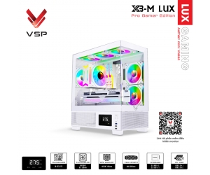 Case VSP X3-M LUX White FV (413x210x450mm, Mặt trước, Hông kính cường lực, Fan đuôi 1x120mm ko kèm, Fan hông 2x120mm ko kèm, Fan trên 3x120mm ko kèm, 1xUSB3.0, 2xUSB2.0, 2xHDD, 1xSSD, Tản nước 360/240mm ko kèm)