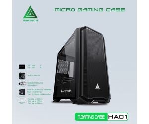 Case VSPTECH HA01 Gaming Black (400x208x418mm, Hông cường lực, Fan đuôi 1x120mm ko kèm, Fan trước 3x120mm ko kèm, Fan trên 2x120mm ko kèm, 2xUSB3.0, 2xUSB2.0, 2xHDD, 2xSSD, Tản nước 120/240mm ko kèm, Nguồn dưới dây dài)