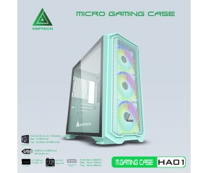 Case VSPTECH HA01 Gaming Green (400x208x418mm, Hông cường lực, Fan đuôi 1x120mm ko kèm, Fan trước 3x120mm ko kèm, Fan trên 2x120mm ko kèm, 2xUSB3.0, 2xUSB2.0, 2xHDD, 2xSSD, Tản nước 120/240mm ko kèm, Nguồn dưới dây dài)
