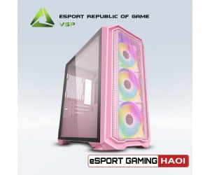 Case VSPTECH HA01 Gaming Pink (400x208x418mm, Hông cường lực, Fan đuôi 1x120mm ko kèm, Fan trước 3x120mm ko kèm, Fan trên 2x120mm ko kèm, 2xUSB3.0, 2xUSB2.0, 2xHDD, 2xSSD, Tản nước 120/240mm ko kèm, Nguồn dưới dây dài)