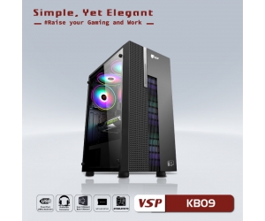 Case VSPTECH KB09 (282x192x4319mm, Kính Cường Lực, 1xUSB3.0, Fan đuôi 1x120mm ko kèm, Fan trước 3x120mm ko kèm, Fan trên 2x120mm ko kèm, 1xUSB3.0, 2xUSB2.0, 1xHDD, 2xSSD, Tản nước 120/240mm ko kèm, Nguồn dưới dây dài)
