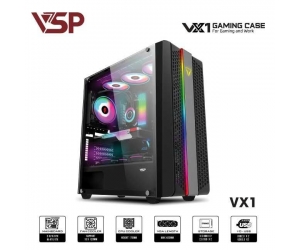 Case VSPTECH VSP VX1 Black Gaming (ĐTBB) (463x210x495mm, Bên hông mặt kính, Fan đuôi 1x120mm ko kèm, Fan trước 3x120mm ko kèm, Fan trên 3x120mm ko kèm, 2xUSB3.0, 2xUSB2.0, 2xHDD, 2xSSD, Nguồn dưới)