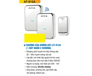 Chuông cửa ko dây ATA AT-913MA (1 nút nhấn 2 chuông, 32 kiểu chuông)