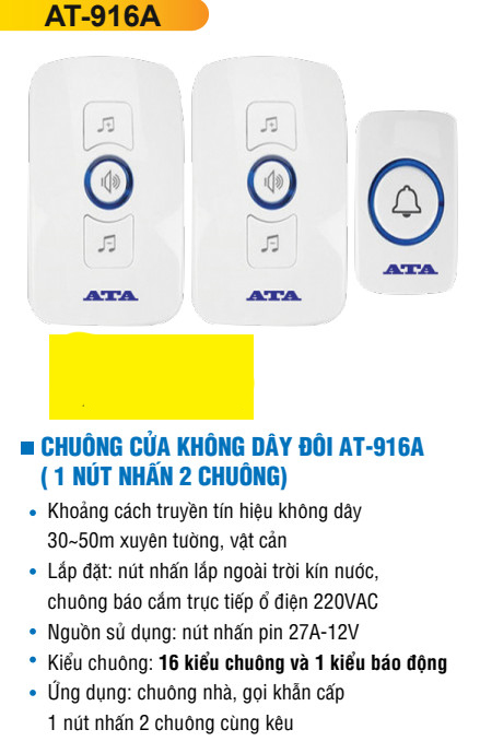 Chuông cửa không dây ATA AT-916A hỗ trợ nhiều sự lựa chọn âm thanh, được cập nhật đến năm 2024 để đáp ứng nhu cầu của khách hàng. Với tính năng không dây, việc lắp đặt cũng trở nên dễ dàng hơn bao giờ hết. Hãy xem hình ảnh kèm để cảm nhận sự tiện lợi của chuông cửa không dây này.