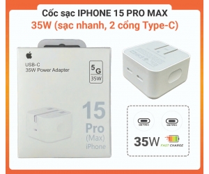 CÓC SẠC IPHONE 15 PRO MAX 35W (SẠC NHANH, 2 CỔNG TYPE C)