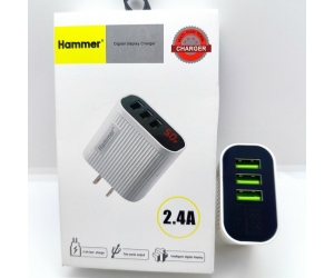 Cóc sạc nhanh Hammer 2.4A (3 cổng USB, màn hình LED)