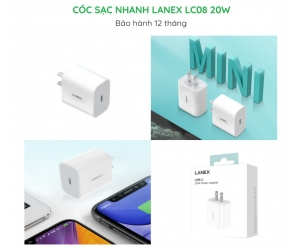 Cóc sạc nhanh LANEX LC08 White (1 cổng Type-C, 20W) 