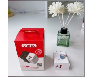 Cóc sạc nhanh Unitek P1124ABK01 White FV (1 cổng Type-C, 1 cổng USB, 20W, BH 18T) 