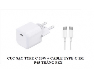 Bộ Sạc Type-C 20W+Cáp Type-C 1m P45 White PZX BH1T (ĐTHP)