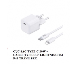 Bộ Sạc Type-C 20W+Cáp Type-C->Lightning 1m P45 White PZX