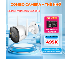 Combo Camera IP Wifi IMOU Bullet 2C-IPC-F22P 2MP + Thẻ nhớ MicroSD 64G Patriot Chính hãng