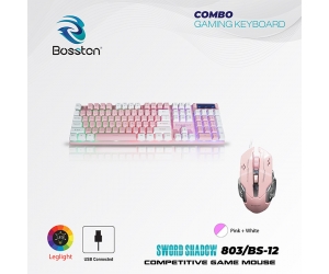 Combo Keyboard + Mouse BOSSTON 803 White Pink Chính hãng