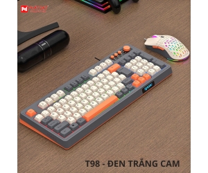 Combo Keyboard + Mouse Raiku T98 Đen Trắng Cam (Giả cơ, có nút vặn, phím dừng nhạc)