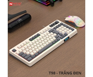 Combo Keyboard + Mouse Raiku T98 Trắng Đen (Giả cơ, có nút vặn, phím dừng nhạc)