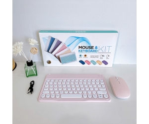 Combo ko dây Keyboard + Mouse bluetooth 10inch (phím tròn) BH12T - Màu Hồng