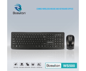 Combo ko dây Keyboard + Mouse BOSSTON WS500 Black Chính hãng (Có pin, 1xAA, 1xAAA)