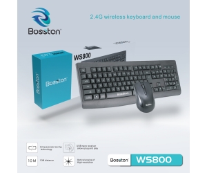 Combo ko dây Keyboard + Mouse Bosston WS800 Black (Có pin, 1xAA, 2xAAA)