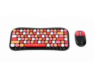 Combo ko dây Keyboard + Mouse T-WOLF TF660 Urban Women Black Colorful (Bluetooth v5.0 + Wireless 2.4G, Nút tròn)