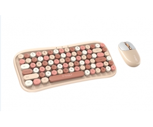 Combo ko dây Keyboard + Mouse T-WOLF TF660 Urban Women Cream Colorful (Bluetooth v5.0 + Wireless 2.4G, Nút tròn)