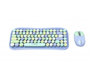 Combo ko dây Keyboard + Mouse T-WOLF TF660 Urban Women Purple Colorful (Bluetooth v5.0 + Wireless 2.4G, Nút tròn)
