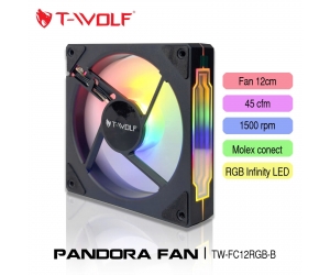 Fan Case 12cm T-WOLF TW-FC12RGB (Black/12cm/45cfm/1500rpm/LED RGB Vô cực) (No Box)