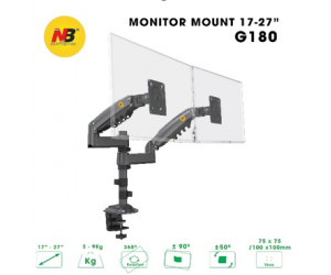 Giá đỡ LCD (Monitor Arm) NORTH BAYOU H180 Dark Gray 2 màn hình (2x 17'-27', 2x 2-9kg, Kẹp bàn) Chính hãng