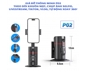 Giá Đỡ Thông Minh P02 Black (Theo Dõi Khuôn Mặt, Chụp Ảnh Selfie, Livestream, Tiktok, Vlog, Tự Động Xoay 360º)