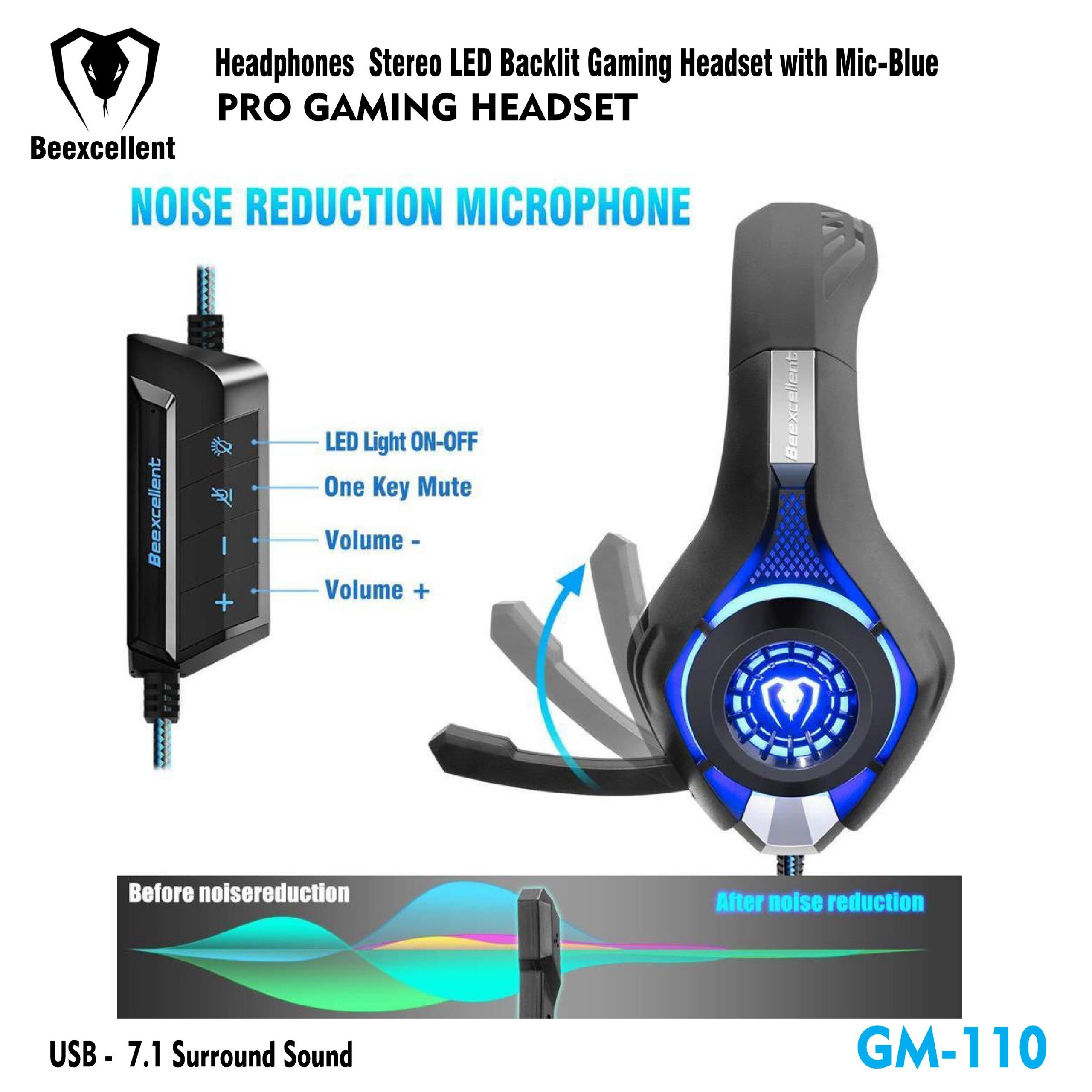 Headphone Gaming Beexcellent GM-110 (1 cổng USB 7.1) Khuyến mãi