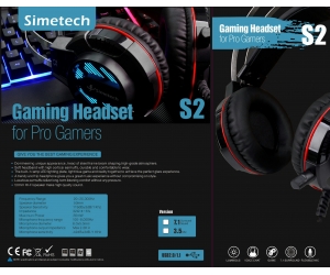 Headphone SIMETECH S2 Gaming Led Box (2 jack 3.5mm TRS Audio-Mic + Jack USB Led)