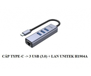 Hub USB 3.0 3 port + LAN UNITEK H1904A Chính hãng (Cổng Type-C)	