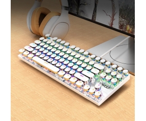 Keyboard T-WOLF T12 White USB (87 Nút tròn, Phím cơ, Blue Switch)