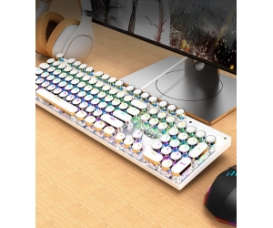 Keyboard T-WOLF T75 White USB (104 Nút tròn, Phím cơ, Blue Switch)