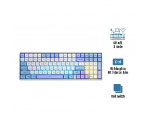Keyboard ko dây AULA S100 PRO Xanh dương - Trắng - Tím FV (Phím cơ, 99 keys, Red switch, TRIPLE-MODE, kèm Dây USB type-C) 
