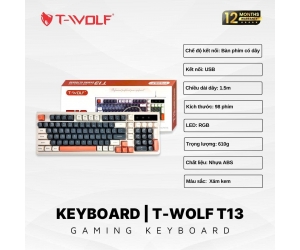Keyboard T-WOLF T13 Gray-MilkTea USB LED FV (Giả cơ, 98 Keys, Dây dài 1.5m) 