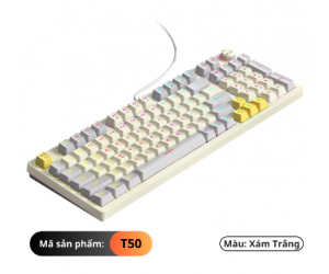 Keyboard T-WOLF T50 White Chính hãng (Phím cơ, 97 key, Blue Switch, 22 chế độ LED)